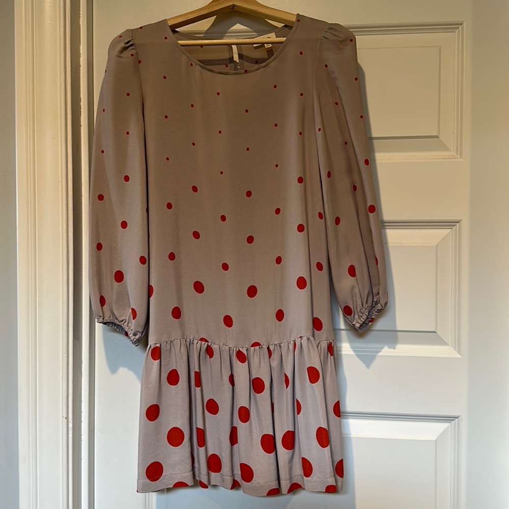 Anthropologie Meadow Rue Polka Dot drop waist mini dress tunic pockets